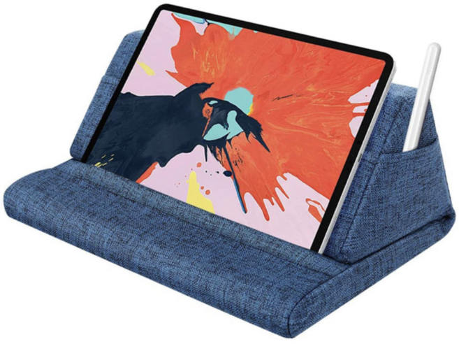 NUBASE 아이패드 m4 태블릿 노트북 아이폰 거치대 접이식 침대 필기 쿠션 베개, 03. 데님블루, 접이식 베개 거치대