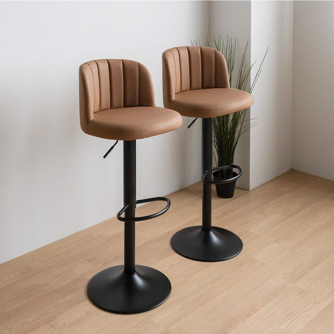 체리브 1+1 몽크 바텐의자 2P 가죽 높이조절 회전가능 아일랜드 홈바의자, 1개, 브라운(1+1)