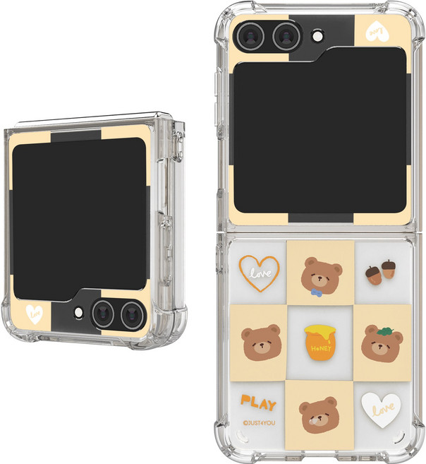 저스트포유 리틀펫 체커보드 갤럭시 Z플립6 투명방탄 강화케이스