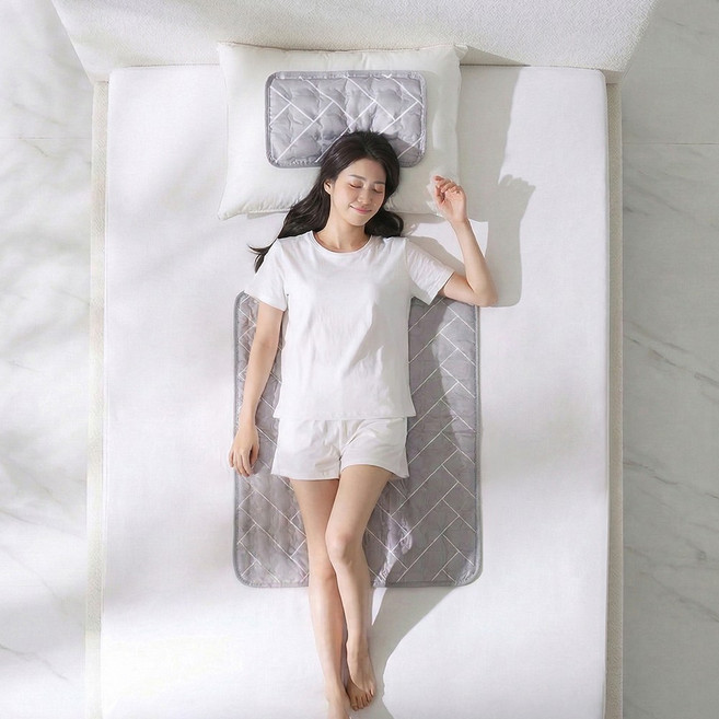 하우스터 냉감 쿨매트 여름 냉감패드, 그레이, 쿨매트+쿨베개 세트