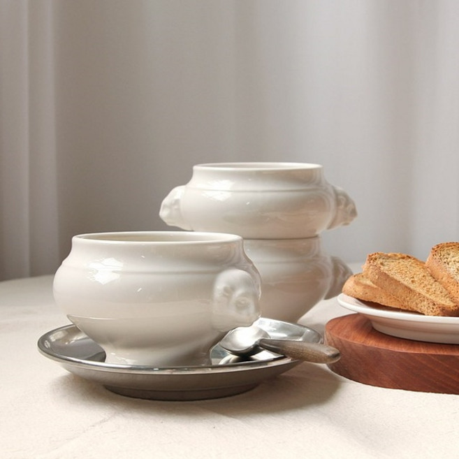 [국내제작]사자머리 프렌치 스프볼 양손잡이 스프그릇 420ml / 아이보리, 1개