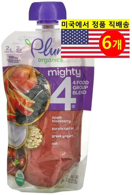 Plum Organics 12개월 이상 유아용 다양한 과일 곡물 혼합 퓨레 이유식 113g 6개 - 쿠팡