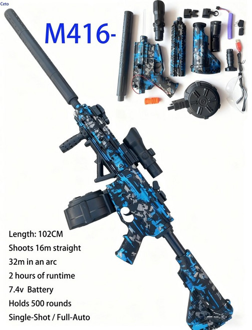 젤 블라스터 총 풀오토 (500발), M416 블루 블랙 001 H