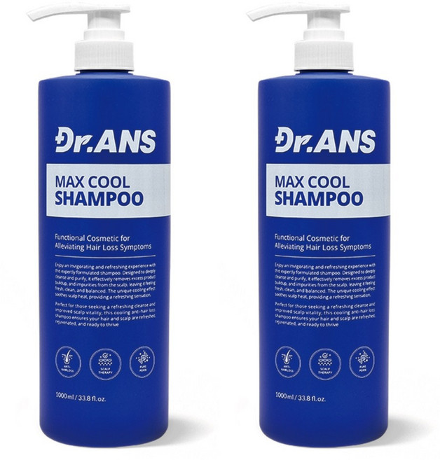 [특가찬스]닥터안스 대용량 데일리 쿨 샴푸 1000ml 탈모 증상 완화 기능성, 2개, 1L