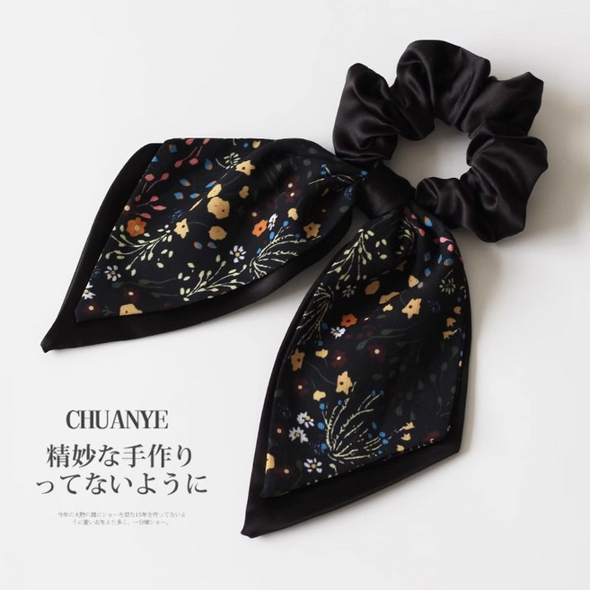 BEAGLE 飄帶碎花紫色大蝴蝶結髮圈