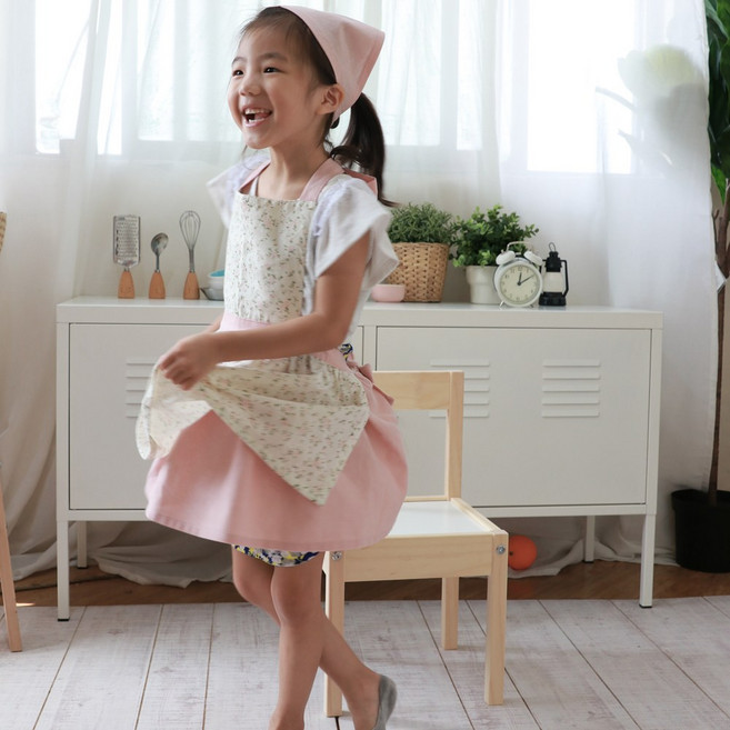 세맘스 프릴유아앞치마+두건+토시+가방+네임라벨 5종세트