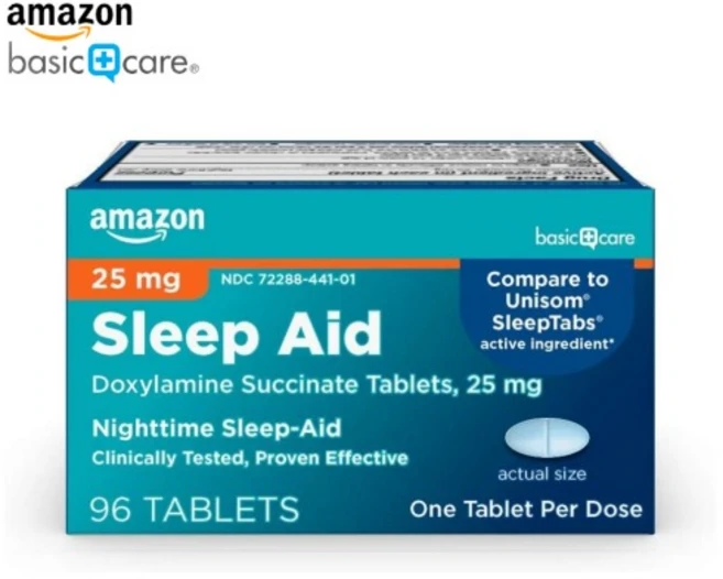 Amazon Basic Care 수면 보조 독실라민 숙신산 정제 25mg 96개입(미국직송 관부가세포함), One／96 Count Pack of 1, 96정, 1개 - 쿠팡