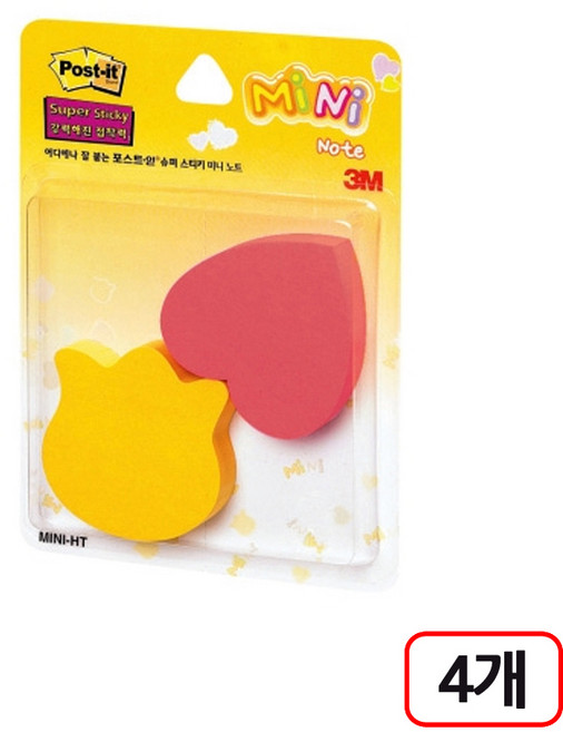 3M)포스트잇 강한점착용 모양노트 MINI 4개입, HT(하트/튤립)