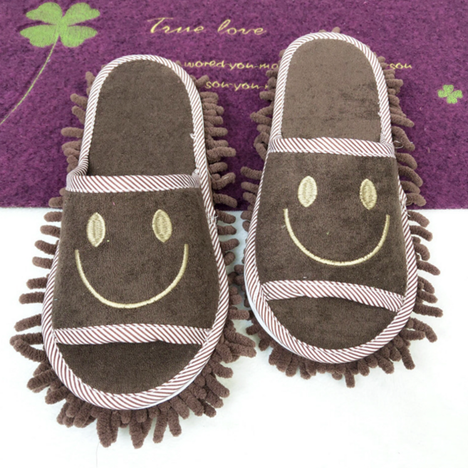 까마느 청소 슬리퍼 거실 실내화 걸레 극세사 바닥신발, 1세트, 브라운