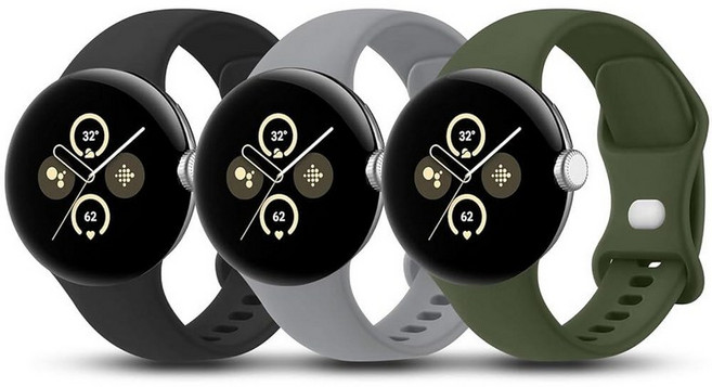 Tobfit 구글 픽셀 워치 밴드용 3팩 실리콘 스포츠 스트랩 구글 픽셀 워치 3 41mm / 2/1 방수 교체 손목 밴드 여성용 남성용 187331, 블랙+그레이+아미 그린