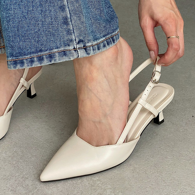 꼼지락 스틸레토 미들힐 발편한 슬링백 힐 5CM