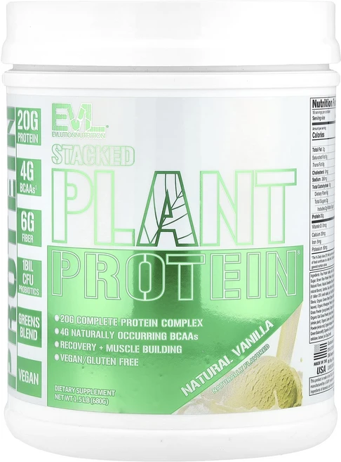 EVLution Nutrition Stacked Plant Protein 천연 바닐라 680g(1.5lb), EVLutionNutritionStackedPlantP, 680g, 1개 - 쿠팡