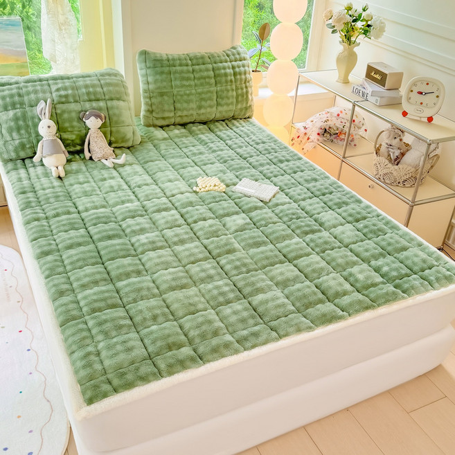 밀크 플리스 매트리스 패드 4코너 고정, 초록색