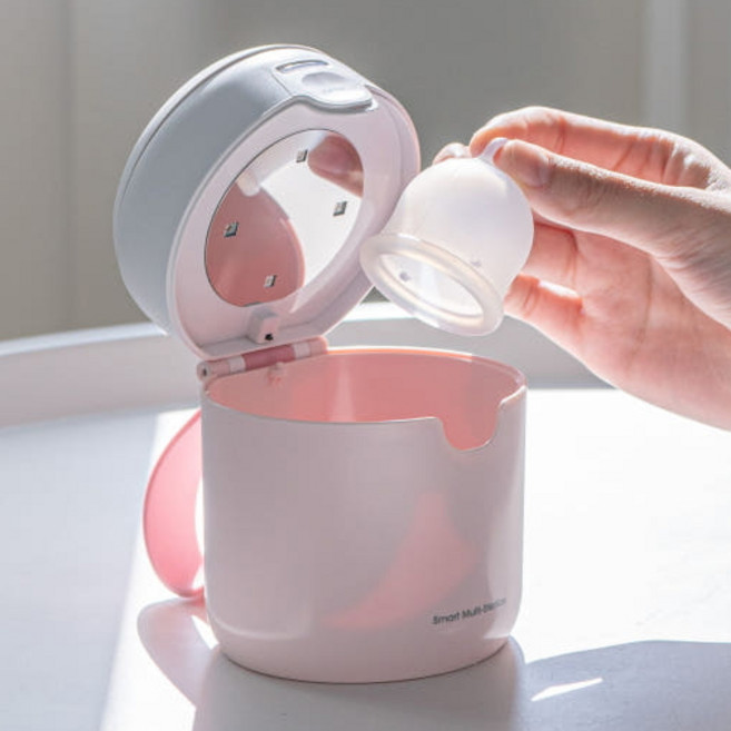 [99.9% 살균] 생리컵 UV-C 살균기 월경컵 소독 보관 세척 골든팟, 스카이 핑크