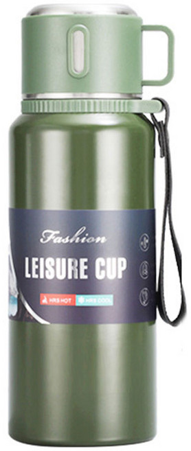 에코럭키 컵뚜껑 보냉 보온병 800ml 대용량, 컵있는 보온병-그린, 1개