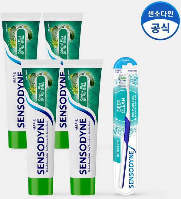 센소다인 오리지날 플러스 치약 100g x4개+딥클린 칫솔 1개, 4개