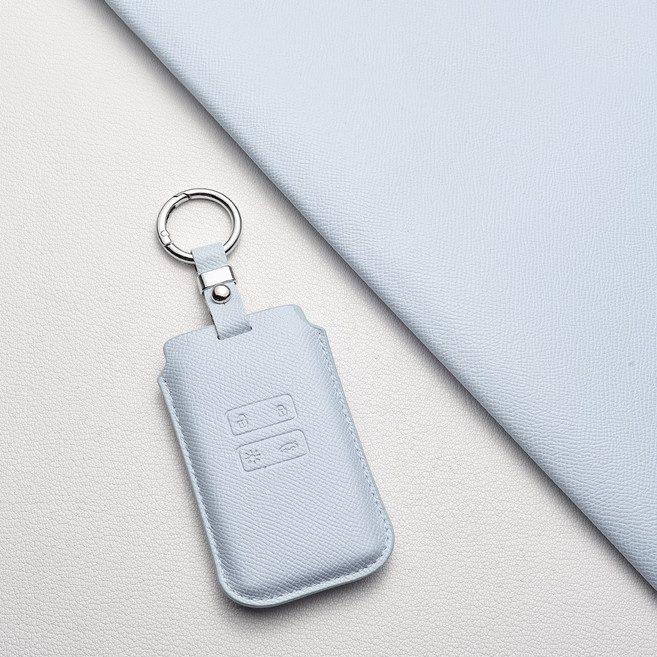 르노삼성 호환 천연 소가죽 키케이스 아르카나 QM6 SM6 XM3 차량용 키홀더+키링, 르노/Aa 타입, 스카이블루