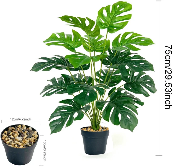 쿠쿠스토어 29 "인공 식물 열대 야자수 가짜 Monstera 나무 냄비에 야외 실내 홈 사무실 장식을위한 키 큰, Without Pot, 02 Without Pot, 1개