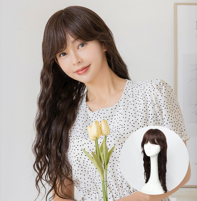 여우가발 이사벨 롱 웨이브 가발 펌 인모100% 항암가발 [W1045], 자연갈색, 65cm, 1개