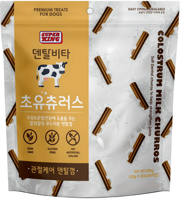 슈퍼킹 강아지 덴탈비타 초유츄러스 덴탈껌 50개입, 관절케어, 500g, 1개