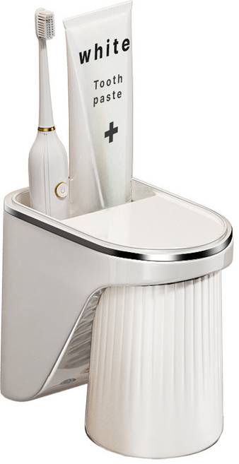 일공생활 물빠짐 칫솔꽂이 양치컵 세트, 화이트, 1세트