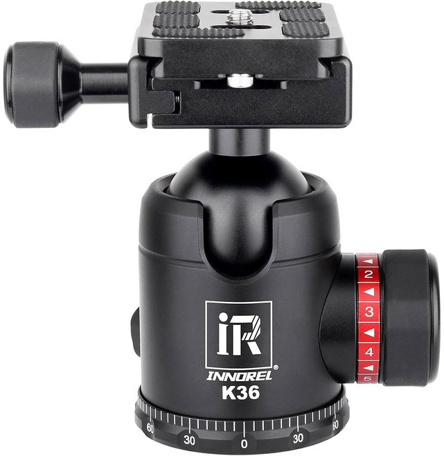수직 모드로 쉽게 전환 있는 DSLR 카메라 삼각대 볼 헤드 이노렐 K44 최대 하중 55파운드 /25kg 44mm 직경 CNC 알루미늄 합금 U자형 홈 디자인, 36mm ball, 1개