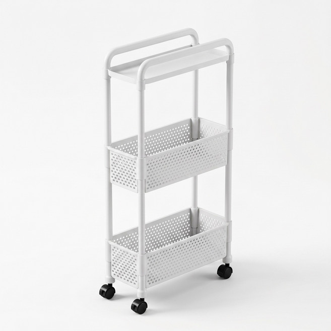 포천억성 초슬림 이동식 틈새 수납장 선반 주방 세탁실 트롤리, 흰색