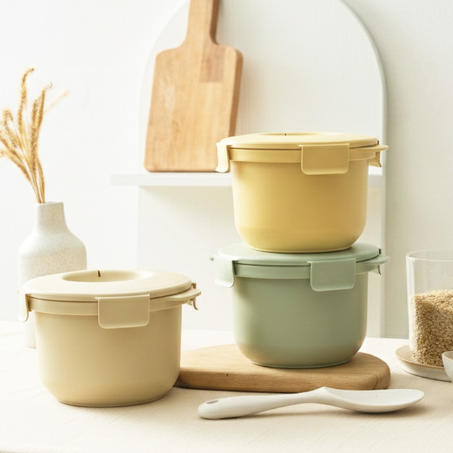 [3세트] 칼로볼 전자레인지 다이어트 찜기 자취생 저당 저칼로리 밥솥, 1세트, 크림+그린+버터옐로우