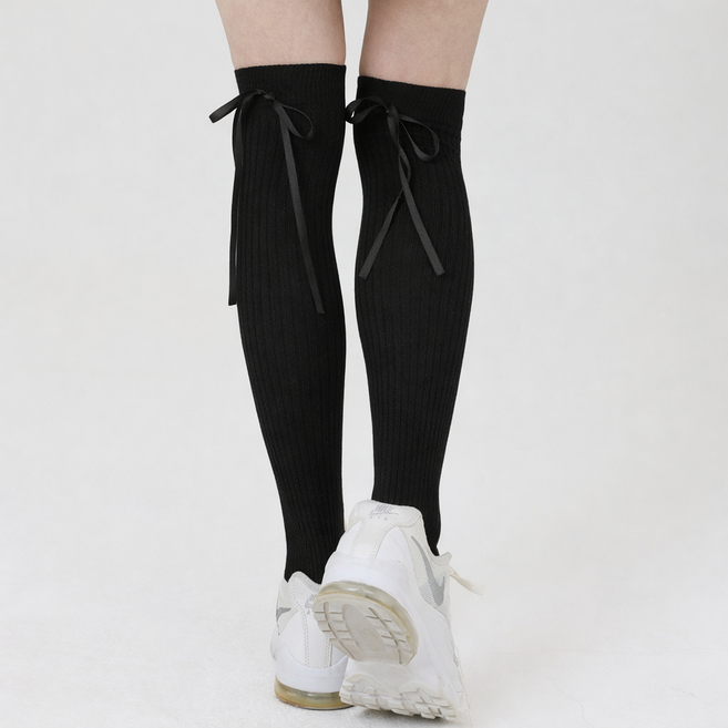 제이투제이 여성골프웨어 시스루 리본 롱니삭스, 블랙, 1개