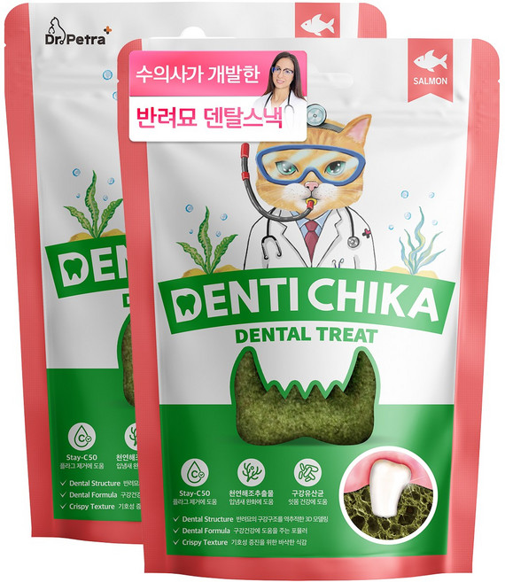 닥터페트라 고양이 덴티치카 덴탈트릿 이빨과자, 2개, 70g, 연어맛