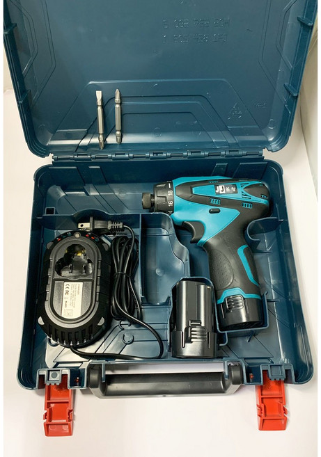JJ 鋰電家用充電式電鑽 12V 2.0AH 組合系列 扭力調節 家具安裝手電鑽, 1個, 六角柄電鑽12V 2.0A雙電 簡配塑盒