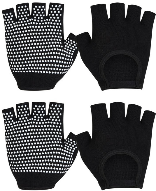 [2종] 버드버드 여성용 미끄럼방지 스포츠 필라테스 요가 반장갑 자전거 논슬립 양손장갑, 2세트, 블랙-블랙