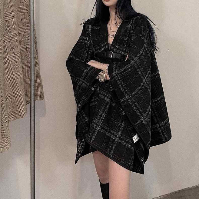 COSYEVNO 여성코트 추동 캐주얼 패션 체크 고급 케이프 CLXq-59