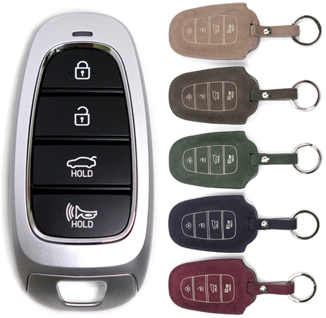 [SEMI셀렉티드 현대H] 더뉴그랜저 키케이스 4버튼 가죽 키홀더 스마트키 차키 홀더 커버, 와인 Wine