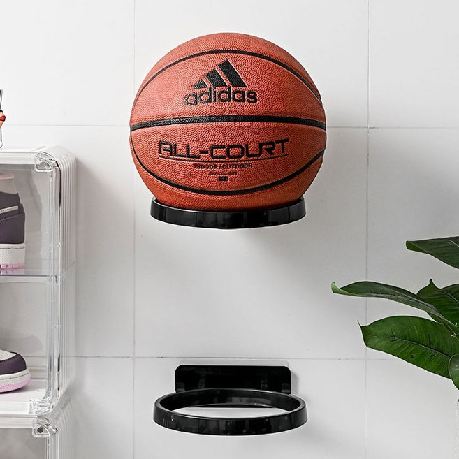 [오소사소] 무타공 접이식 축구공 농구공 보관 거치대 진열대 걸이 2개 한세트, 블랙