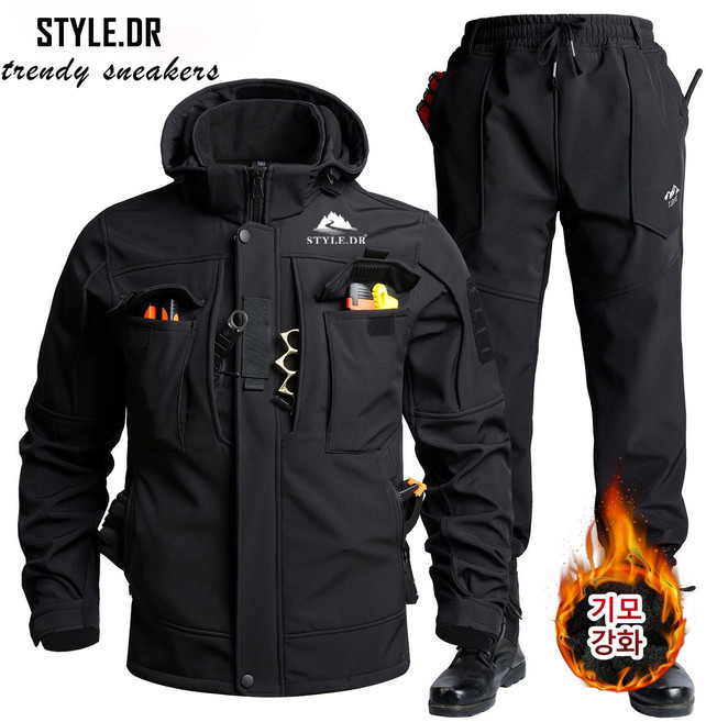 STYLE.DR 겨울 남자 방풍 방수 상하복세트 따듯한 아웃도 어낚시복 작업복 트레이닝 기모 방한복