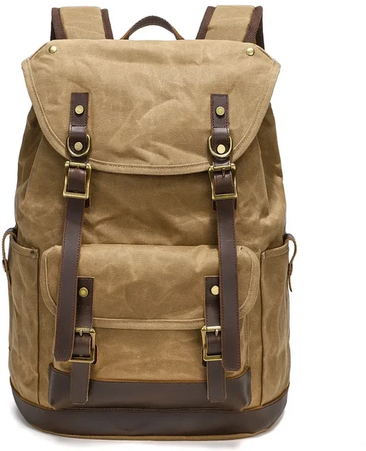 쿠쿠스토어 레트로 오일 왁스 캔버스 배낭 야외 방수 대량 등산 다기능, 01 30cmX1cmX47cm, 03 khaki