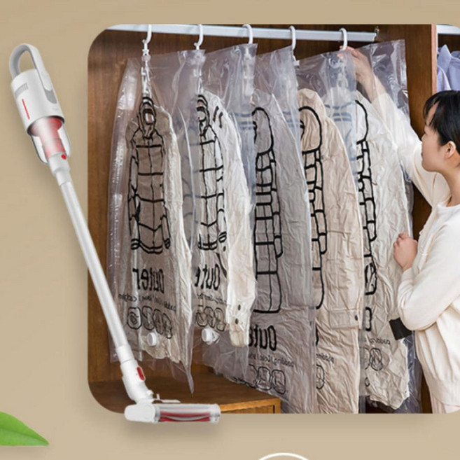압축팩 옷걸이형 의류 압축 파우치 스탠드 겨울옷 진공팩 패딩 정리 진공 보관 옷정리 대형 걸이형 아우터 여행 이사 비닐, 1개, 1개입