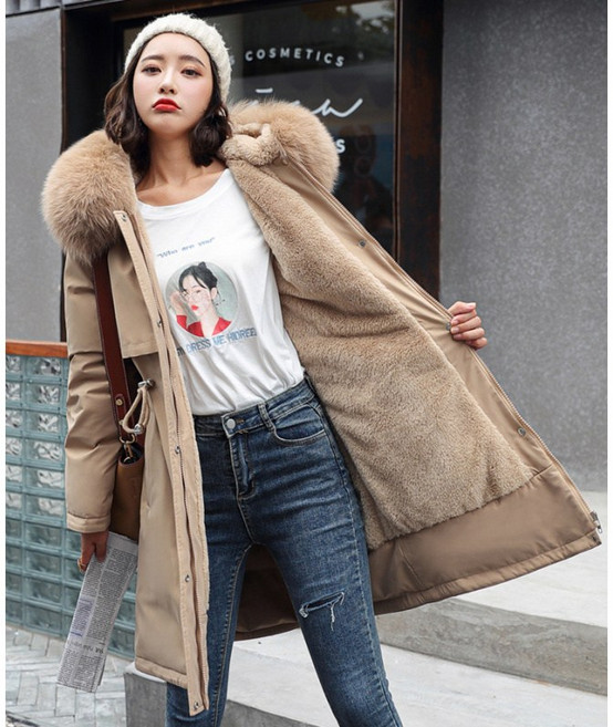 SAHINER 겨울 여성 데일리 퍼후드 허리스트링 털안감 웰론 롱패딩 AYRF21