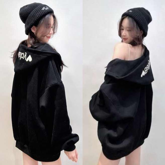 雪莉小姐 刺繡字母V領連帽衛衣