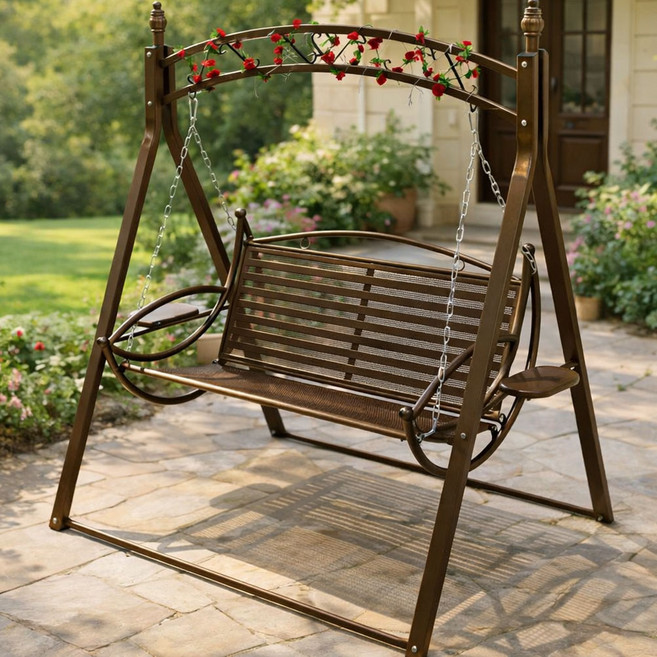 엘라 흔들 그네 의자 테라스 카페 정원 철제, 03. 엘라 철제 2인 그네의자 플러스_브론즈