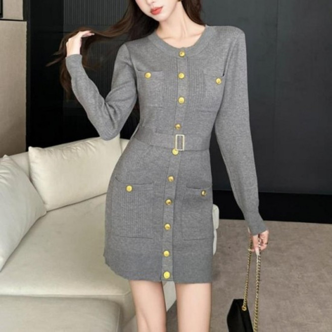 [마이더스비] 크딜 골드버튼 니트 원피스