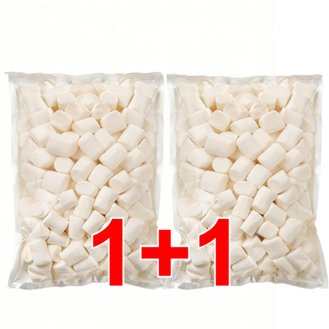 1+1 무설탕 솜사탕 1kg 두바이 쫀득쿠키 재료 화이트 빅 마시멜로우 무지방 베이킹 전용 쫀득쿠키 마시멜로우 원재료, 플레인 마시멜로 250g+250g, 250g