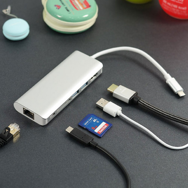 Coms USB3.1 C타입 멀티허브 도킹스테이션 HDMI 기가비트 랜 SD카드리더 USB 3.0 2P PD(충전지원), 화이트, 1개