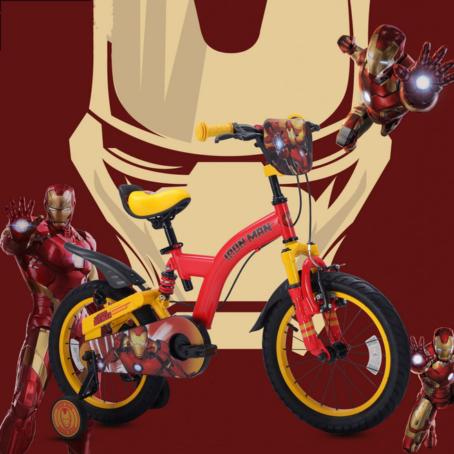 어벤져스 시리즈 3-10세 아이언맨 캡틴아메리카 스파이더맨 헐크 유모차 아동자전거 앞뒤 충격흡수, 1개, 104cm