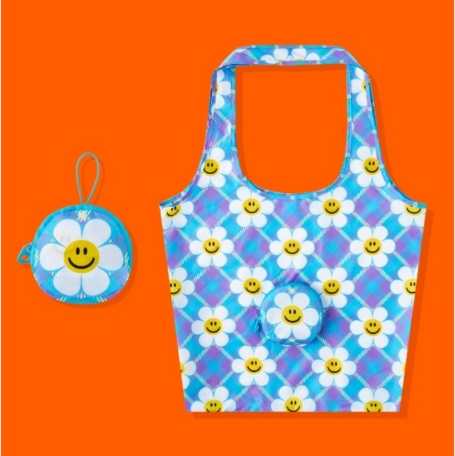 KJ Select Wiggle Wiggle 韓國代購 笑臉小花 摺疊購物袋