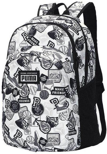 푸마 남녀공용 스포츠 캐주얼 대용량 아카데미 백팩 077301-12, 블랙 + 화이트, 1개