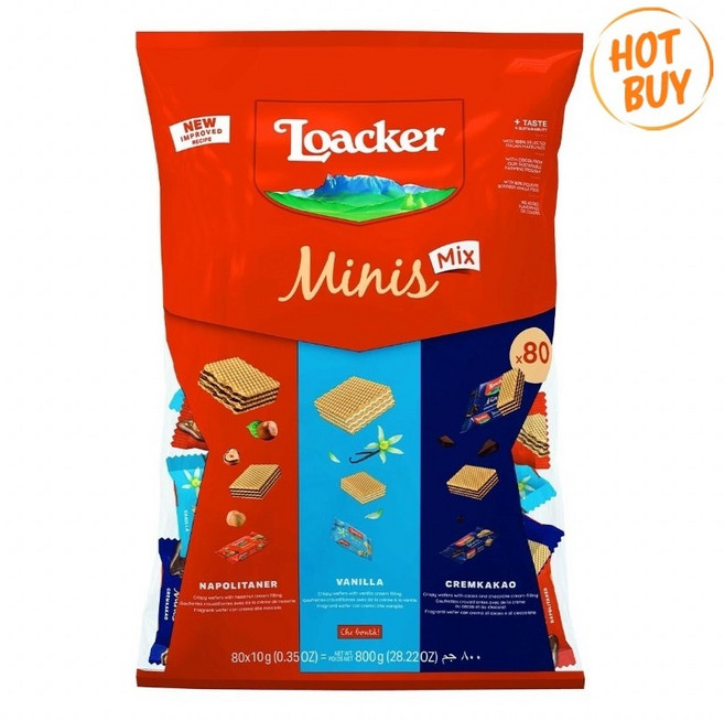 Loacker 萊佳 Minis Mix 綜合迷你威化夾心餅 800公克 80入, 1個