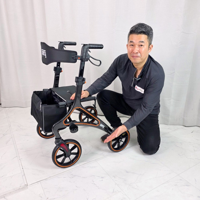 카본 노인 환자용보행보조기 접이식 SPORTY 스포티 어르신워커 노인용 장애인 성인 환자보행기 고령자용 유모차 장기요양등급 복지용구, 일반구매, 오렌지, 1