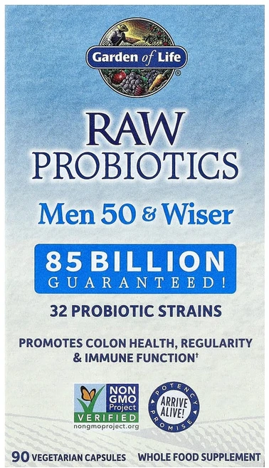 가든오브라이프 RAW Probiotics 50세 이상 남성용 활성 배양균 850억 마리 베지 캡슐 90정, 1개 - 쿠팡